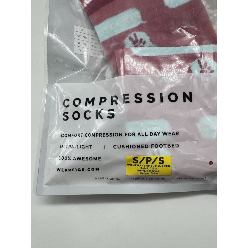 NWT FIGS Compression 100% Awesome Socks Pink Womens Size Small Peace Out Cancer - Picture 3 of 8